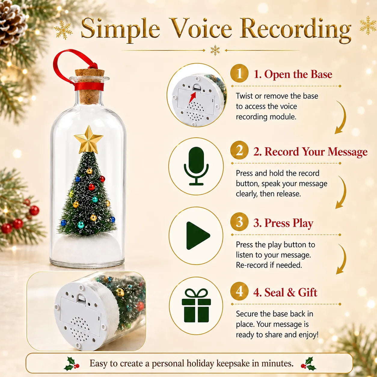 Recordable Christmas Tree Keepsake Bottle – Personalized Voice Message Gift 4