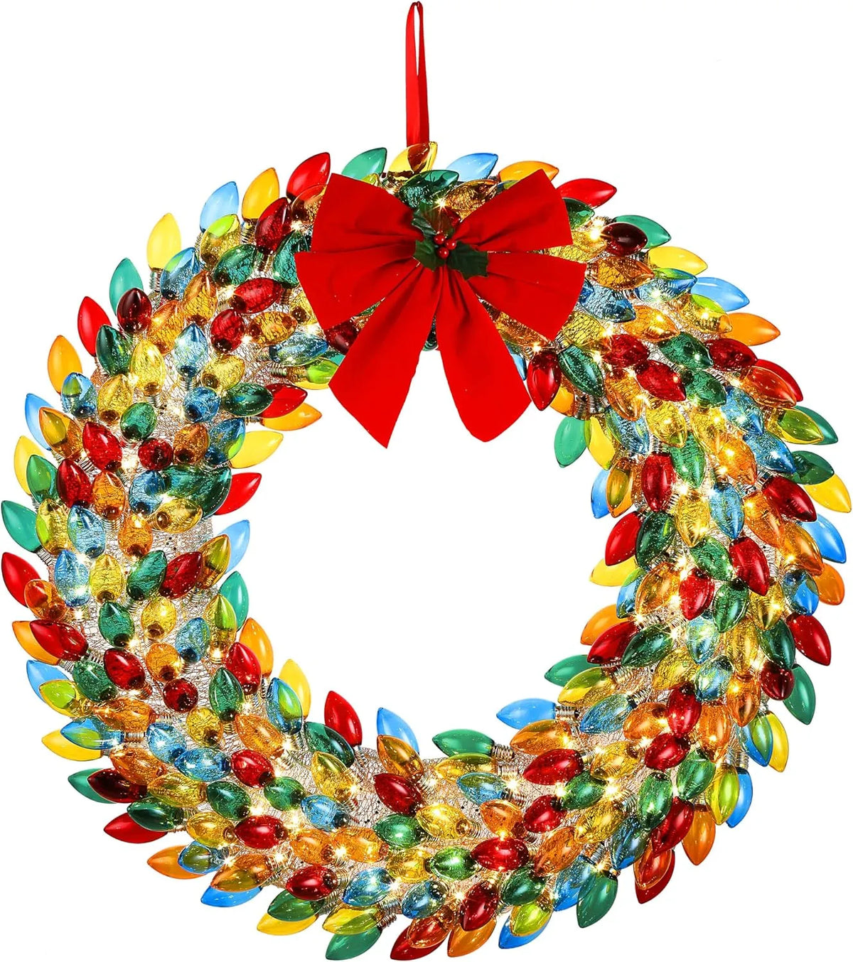 Multicolor Lighted Christmas Bulb Wreath 7