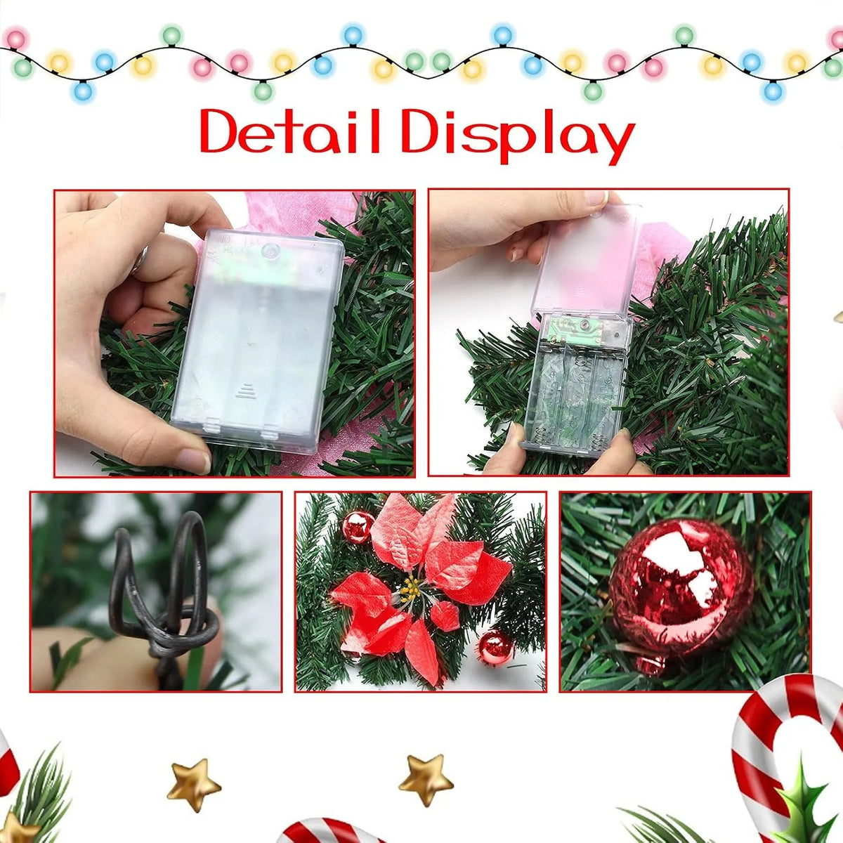 Pre-Lit Christmas Garland with Red Poinsettias & Warm Lights 5
