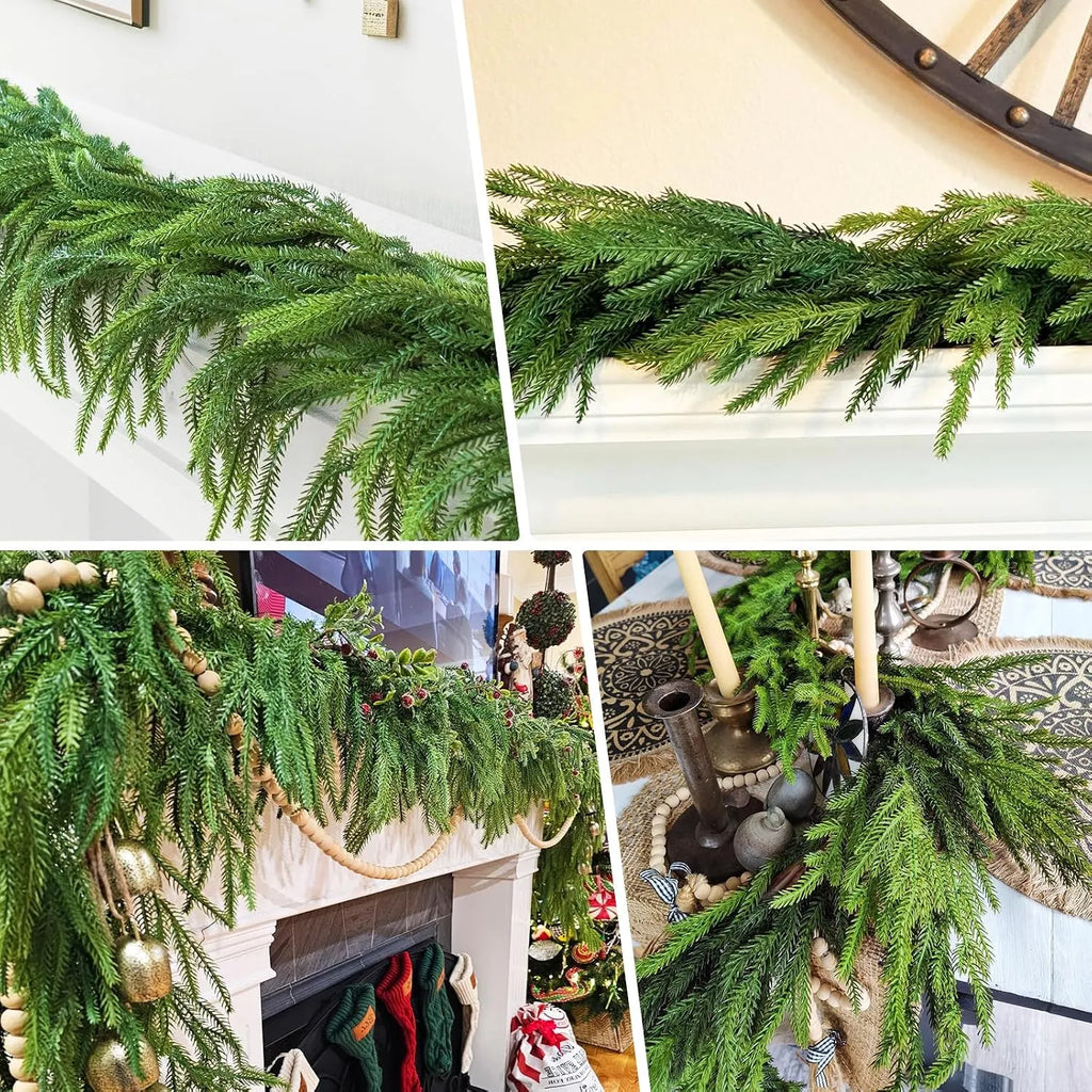 Pre-Lit Norfolk Pine Garland Set – 5 FT Garland + Warm White LED Lights 6