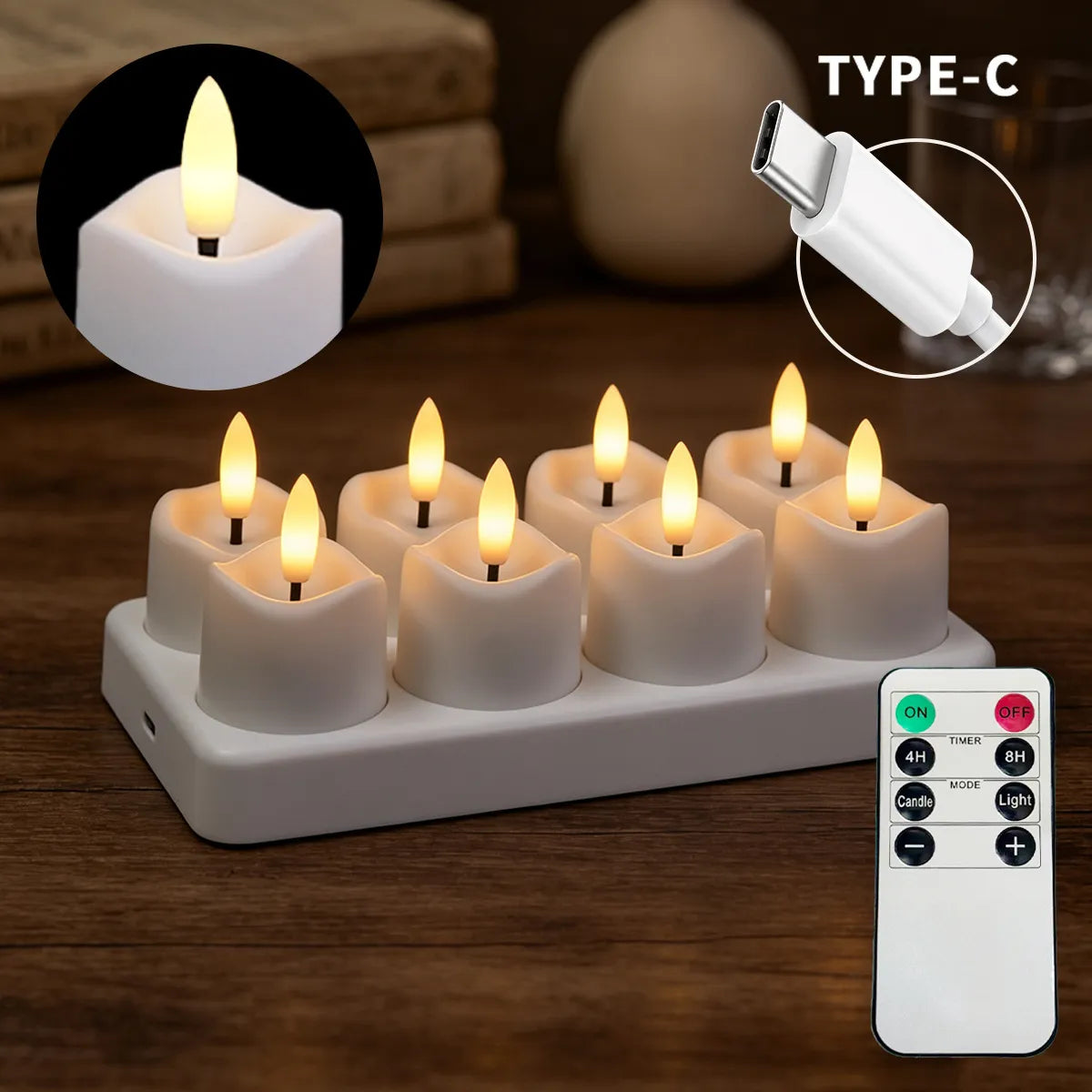 Rechargeable Flameless Candle Set with Charging Base & Remote 8