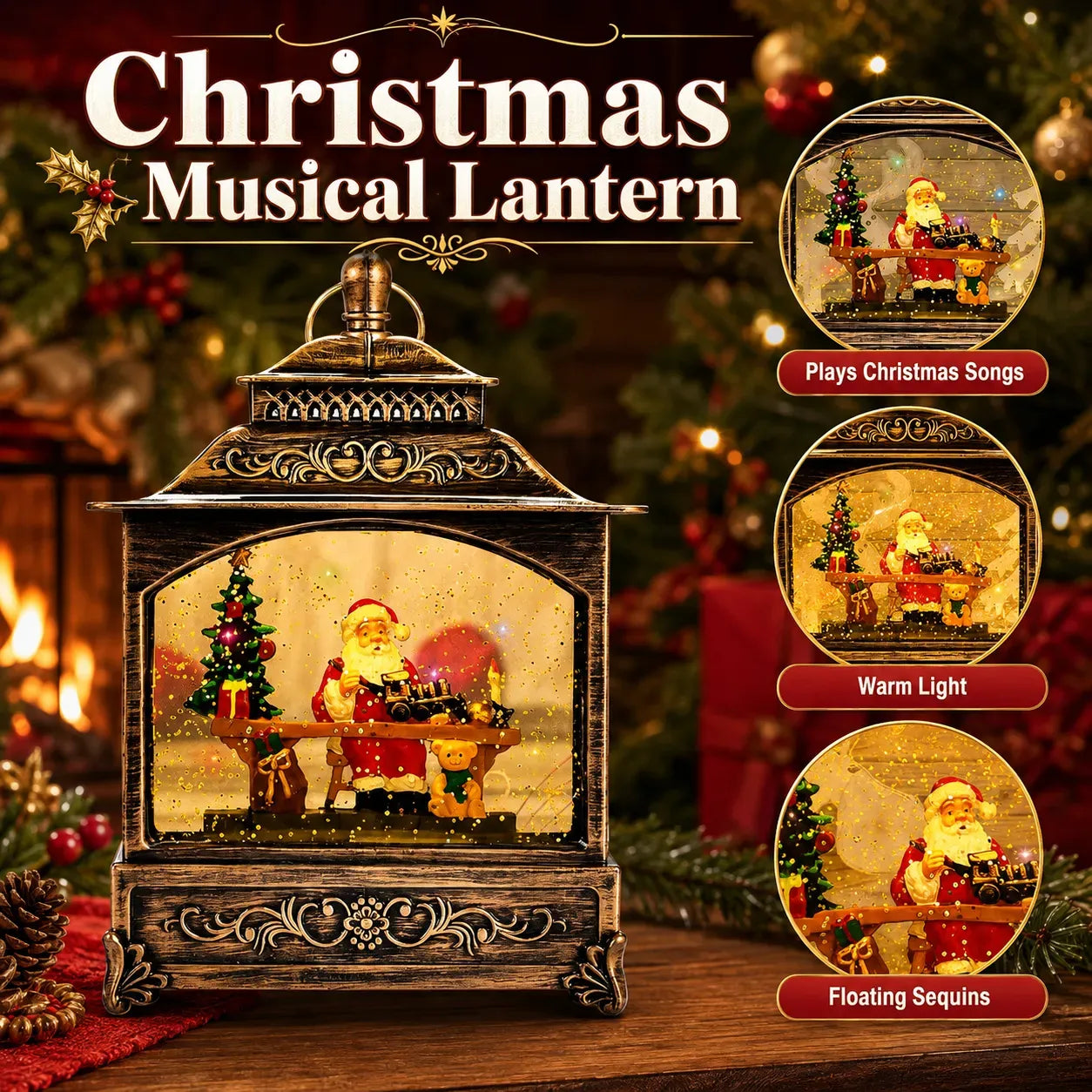 Musical Christmas Lantern with Snow 3