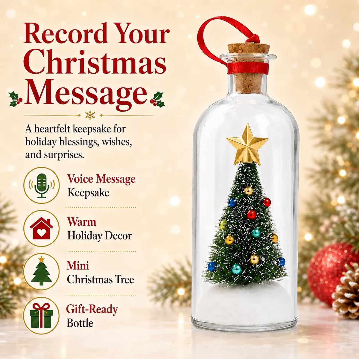 Recordable Christmas Tree Keepsake Bottle – Personalized Voice Message Gift 3