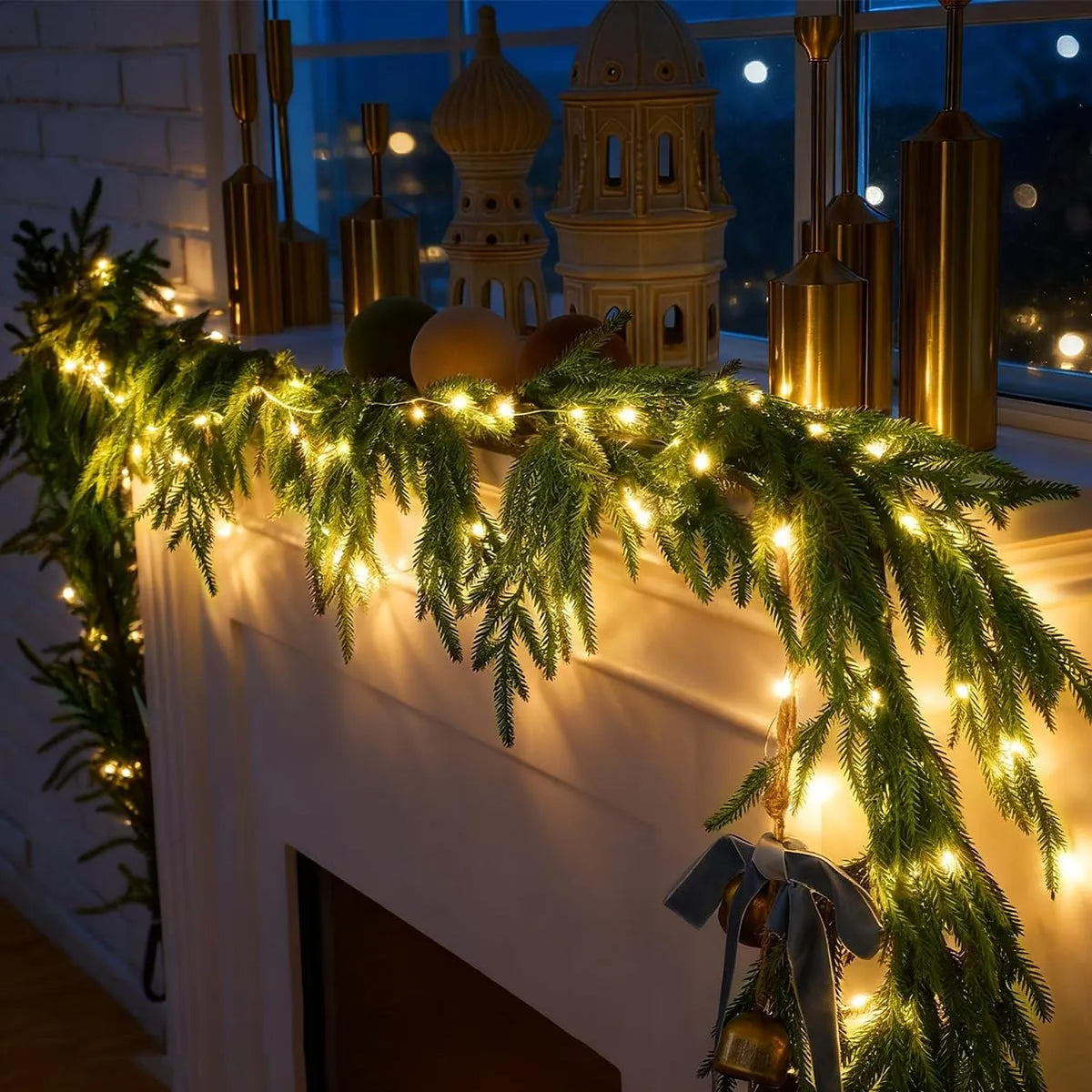 Pre-Lit Norfolk Pine Garland Set – 5 FT Garland + Warm White LED Lights 3