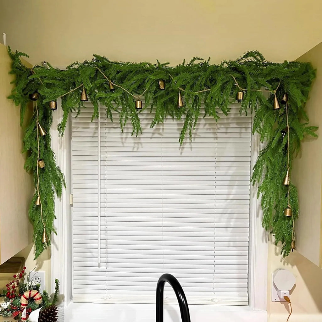 Pre-Lit Norfolk Pine Garland Set – 5 FT Garland + Warm White LED Lights 4