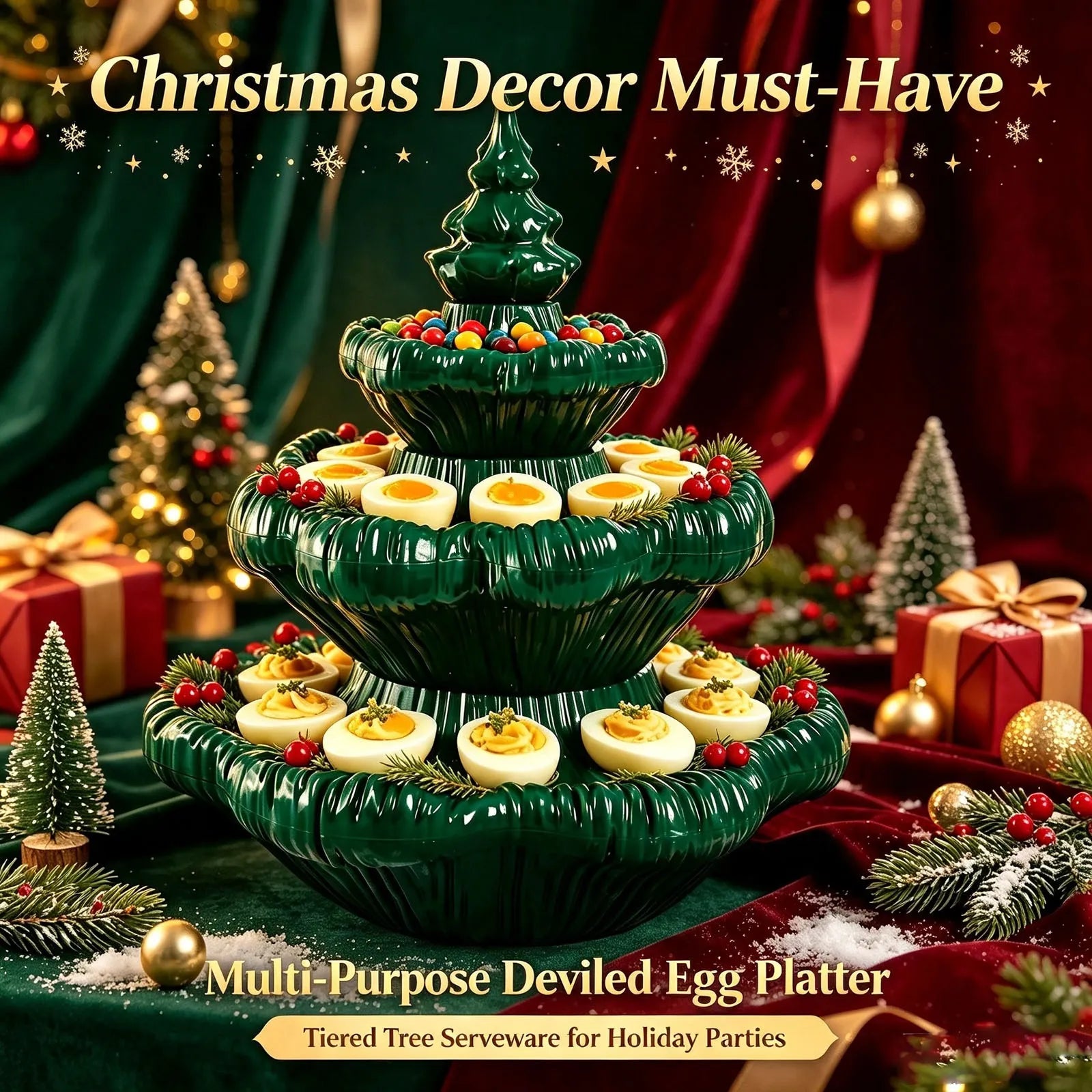 Festive 3-Tier Christmas Tree Serving Platter 9