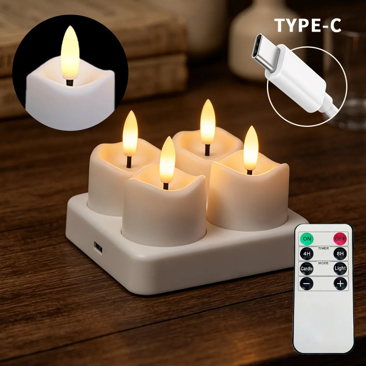 Rechargeable Flameless Candle Set with Charging Base & Remote 3