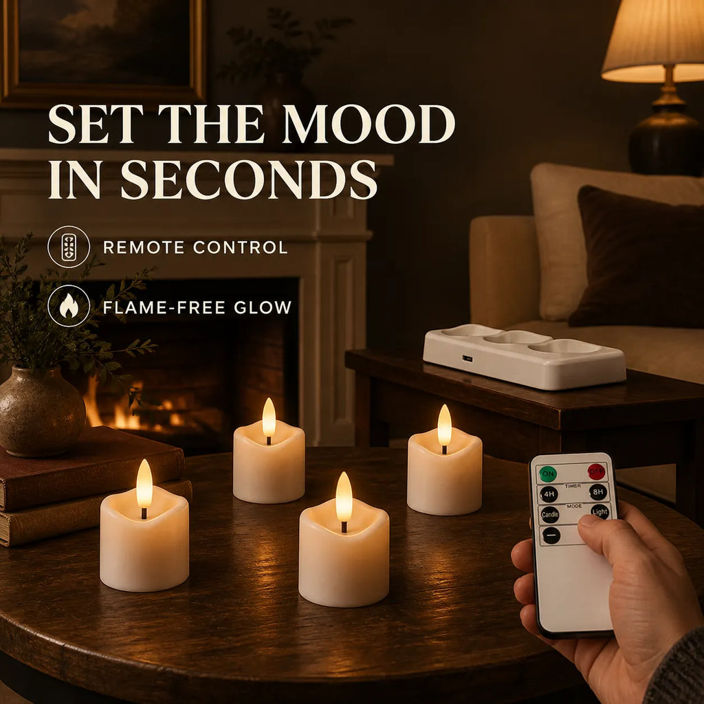 Rechargeable Flameless Candle Set with Charging Base & Remote