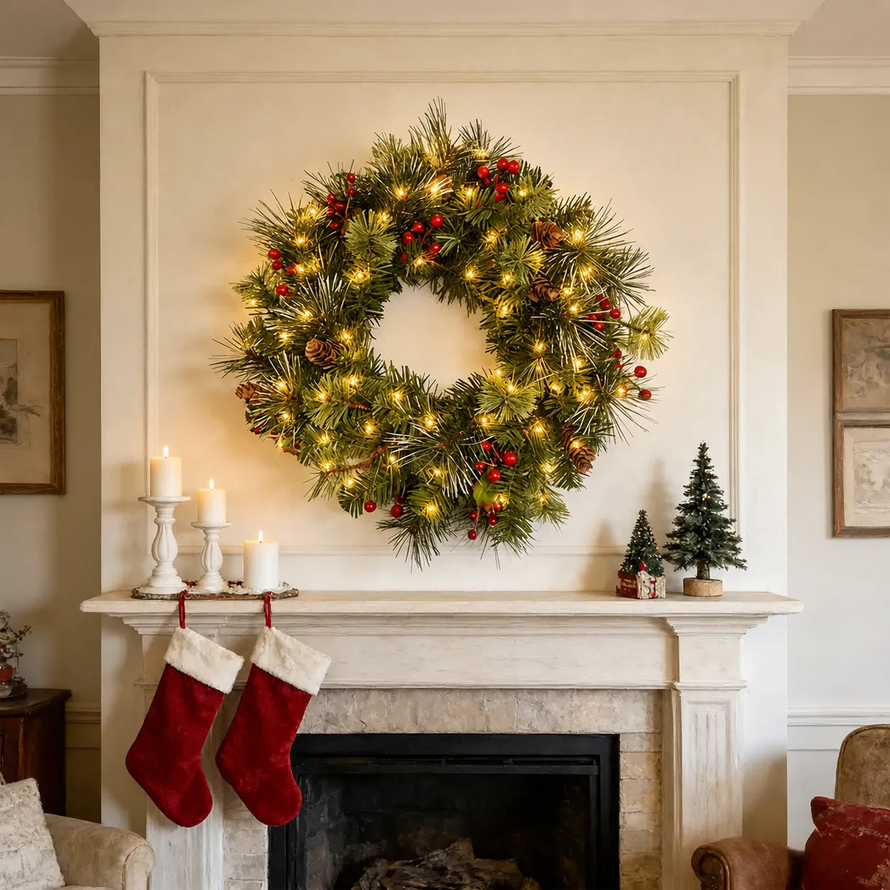 Foldable Pre-Lit Christmas Wreath with 200 Warm-White LEDs