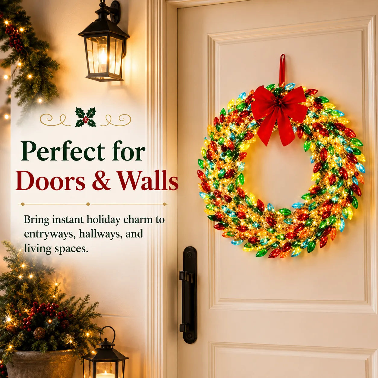 Multicolor Lighted Christmas Bulb Wreath 4