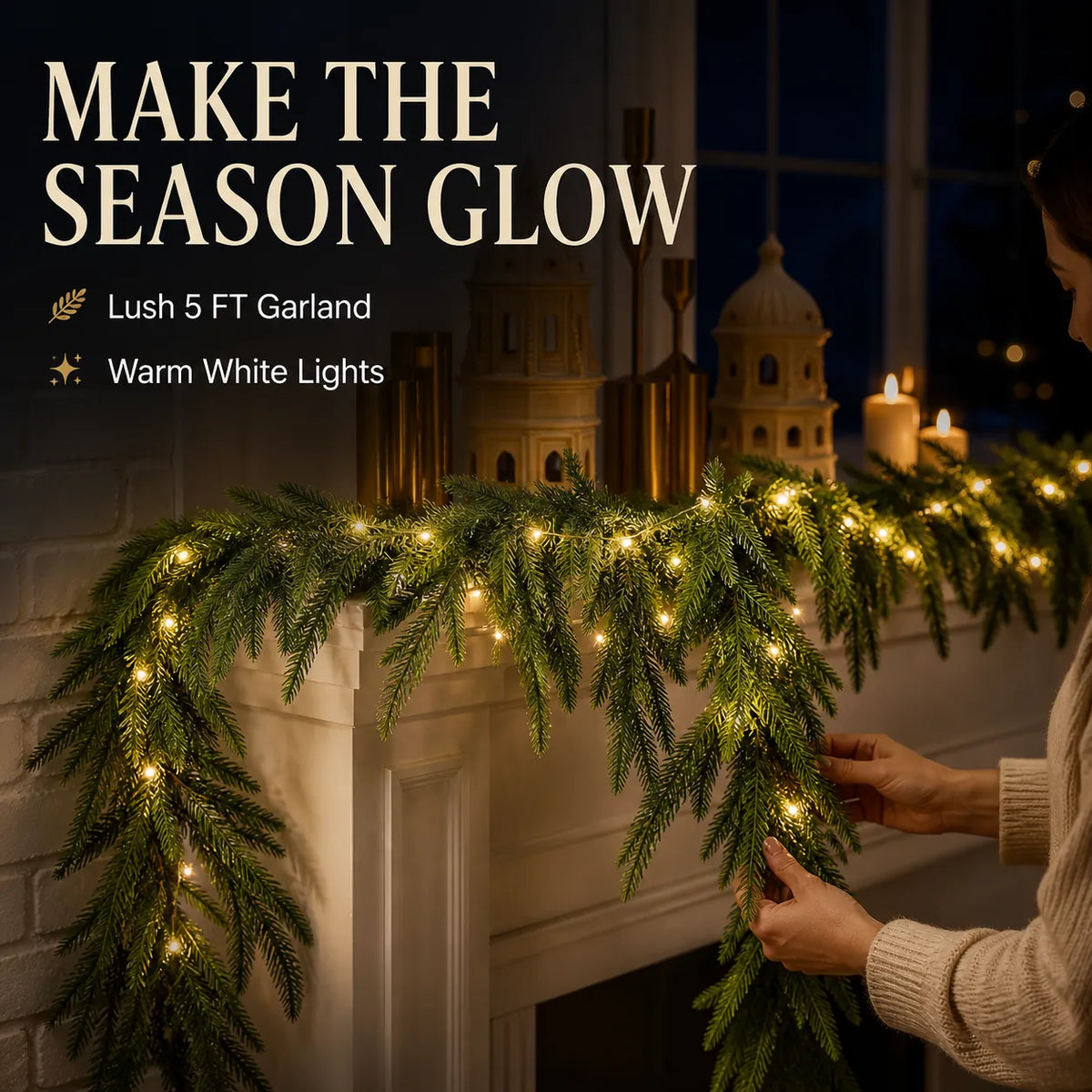 Pre-Lit Norfolk Pine Garland Set – 5 FT Garland + Warm White LED Lights