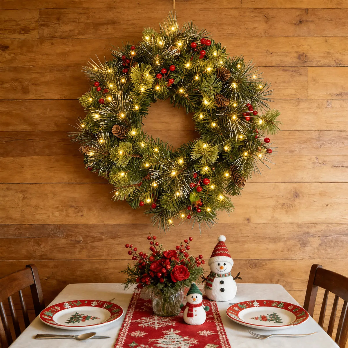 Foldable Pre-Lit Christmas Wreath with 200 Warm-White LEDs 2