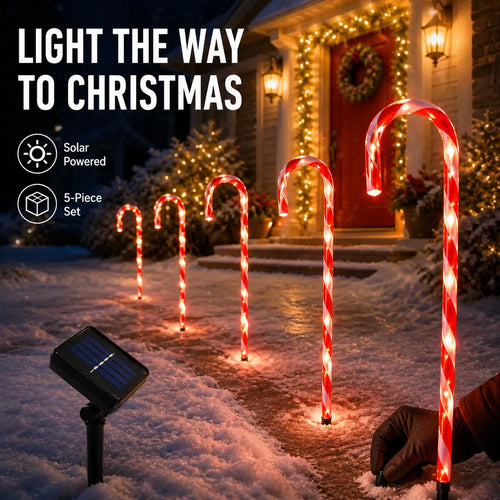 5-Piece Solar Candy Cane Outdoor Lights