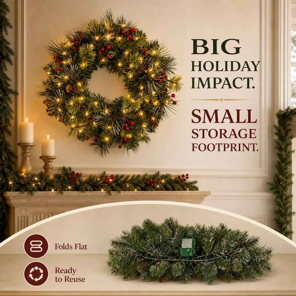 Foldable Pre-Lit Christmas Wreath with 200 Warm-White LEDs 4