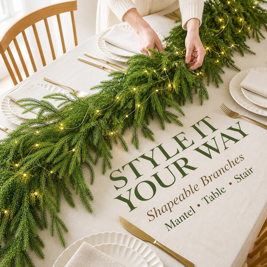 Pre-Lit Norfolk Pine Garland Set – 5 FT Garland + Warm White LED Lights 2