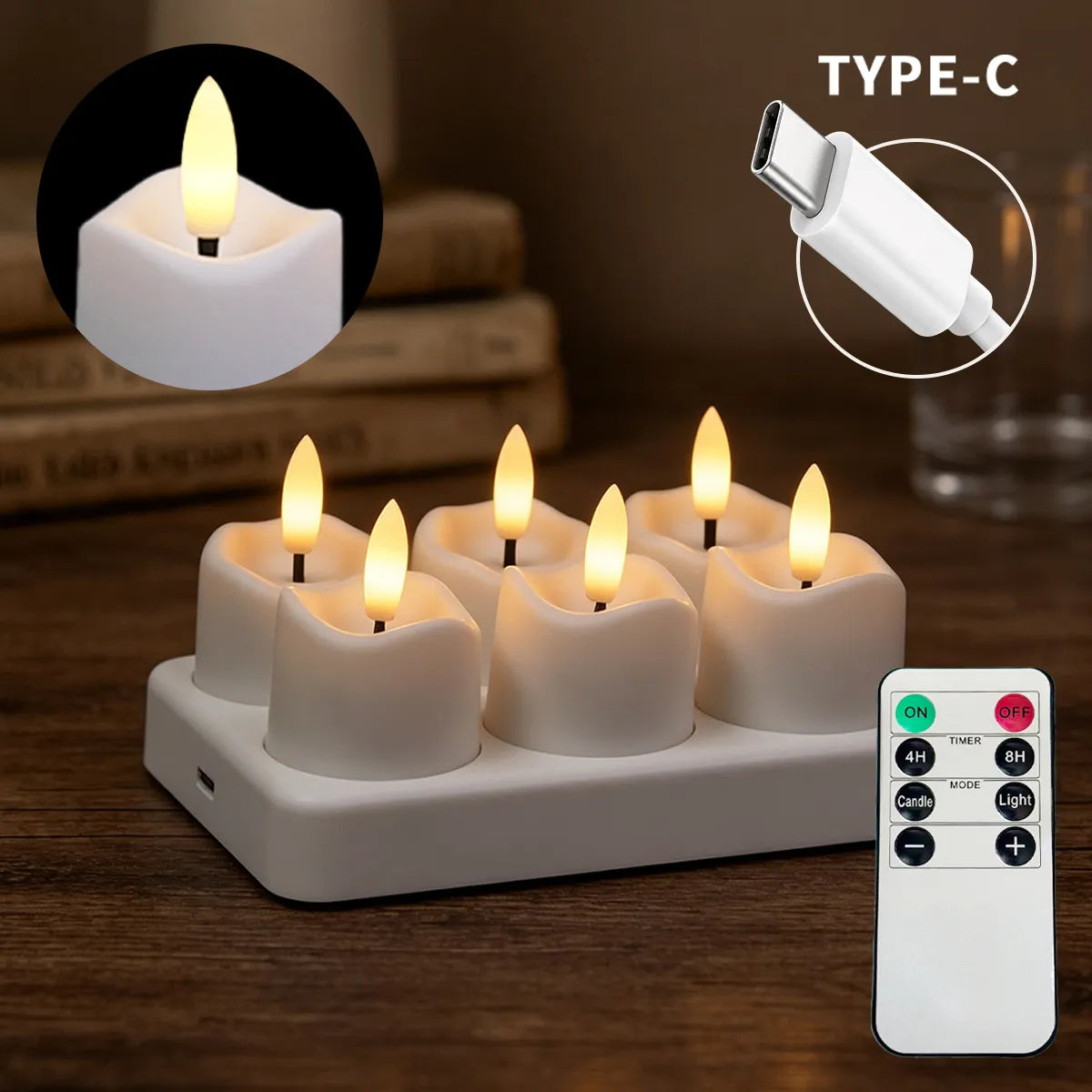 Rechargeable Flameless Candle Set with Charging Base & Remote 11