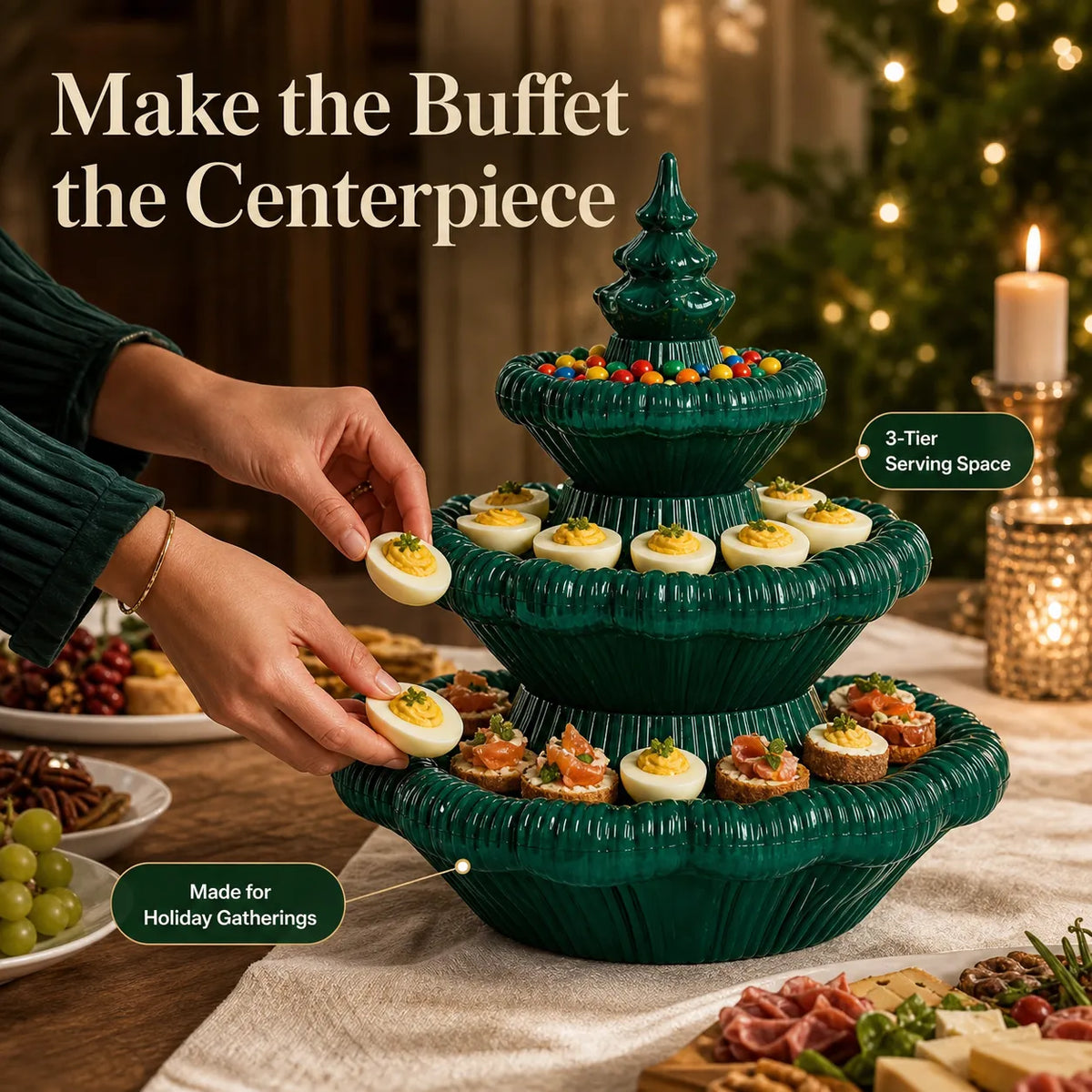 Festive 3-Tier Christmas Tree Serving Platter