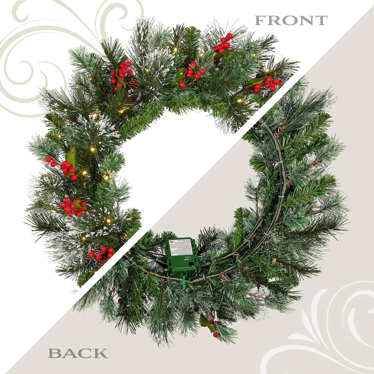 Foldable Pre-Lit Christmas Wreath with 200 Warm-White LEDs 5
