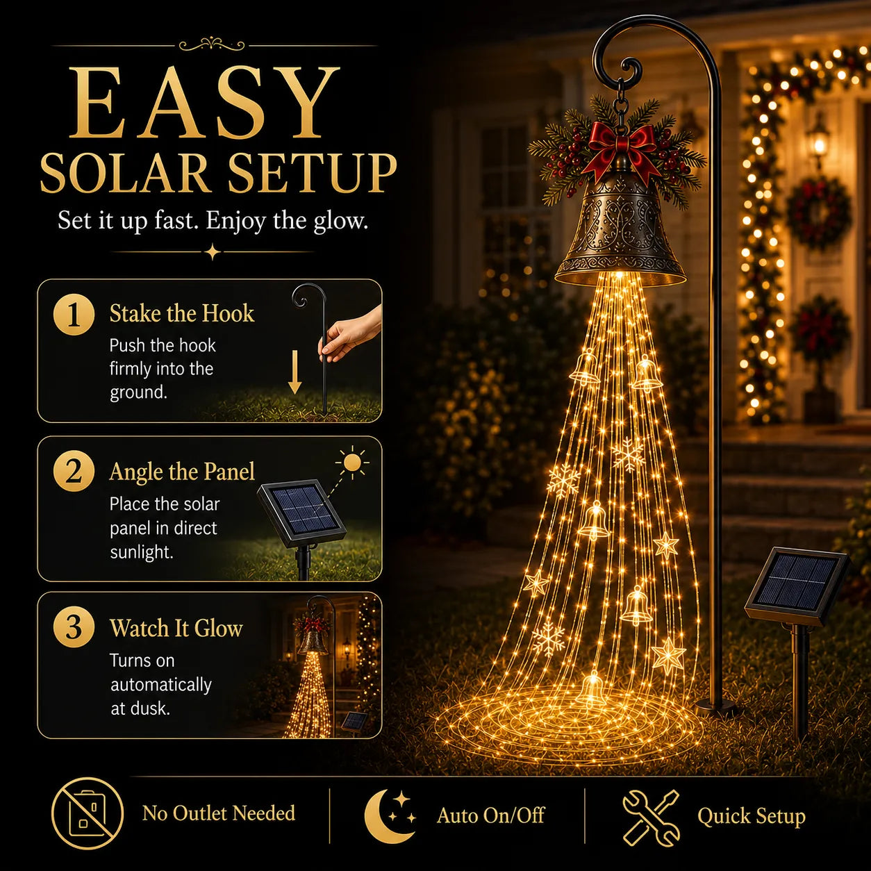 Christmas Bell Cascade Solar Yard Light 3